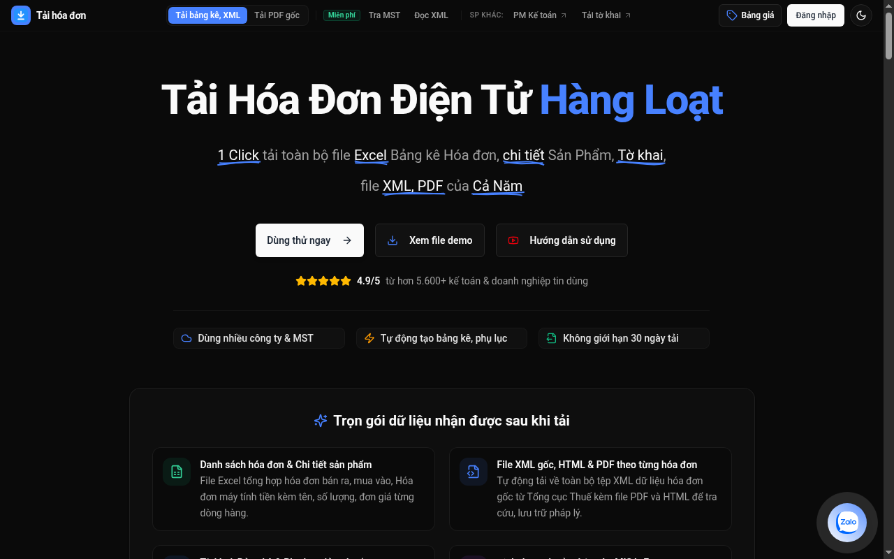 Giao diện phần mềm tải hóa đơn điện tử hàng loạt taihoadon.online
